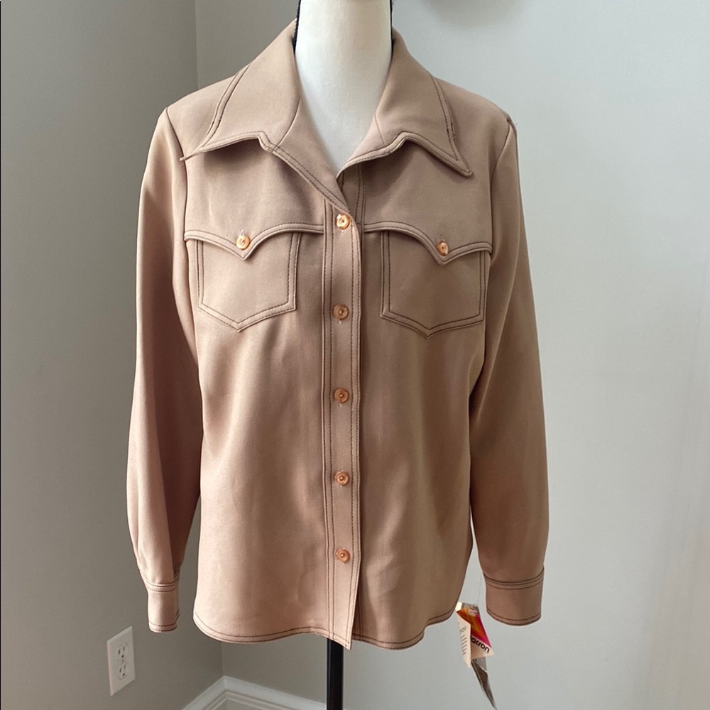 Vintage dead stock NWT Sissies disco cowboy contrast stitch button down neutral
